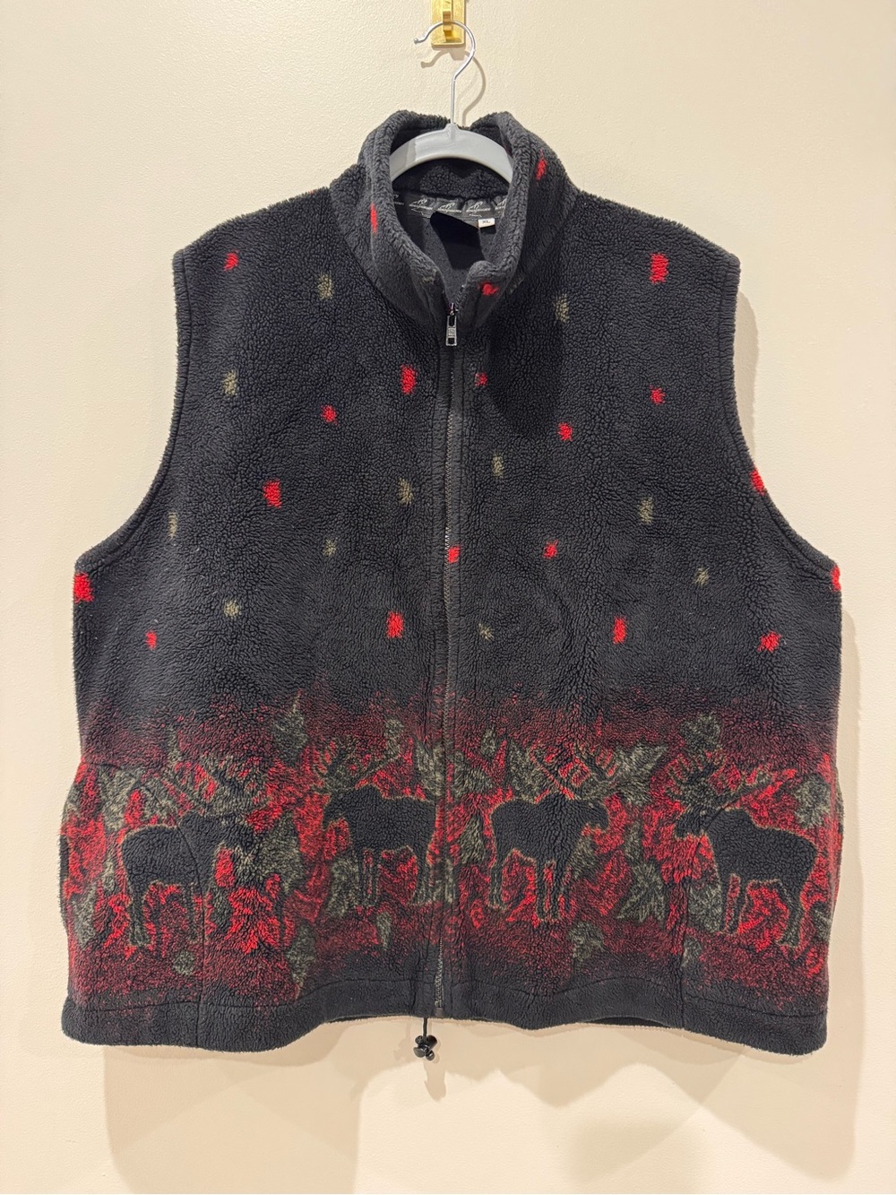 Vtg Sz XL Landscape Moose Fleece Full Zip Vest